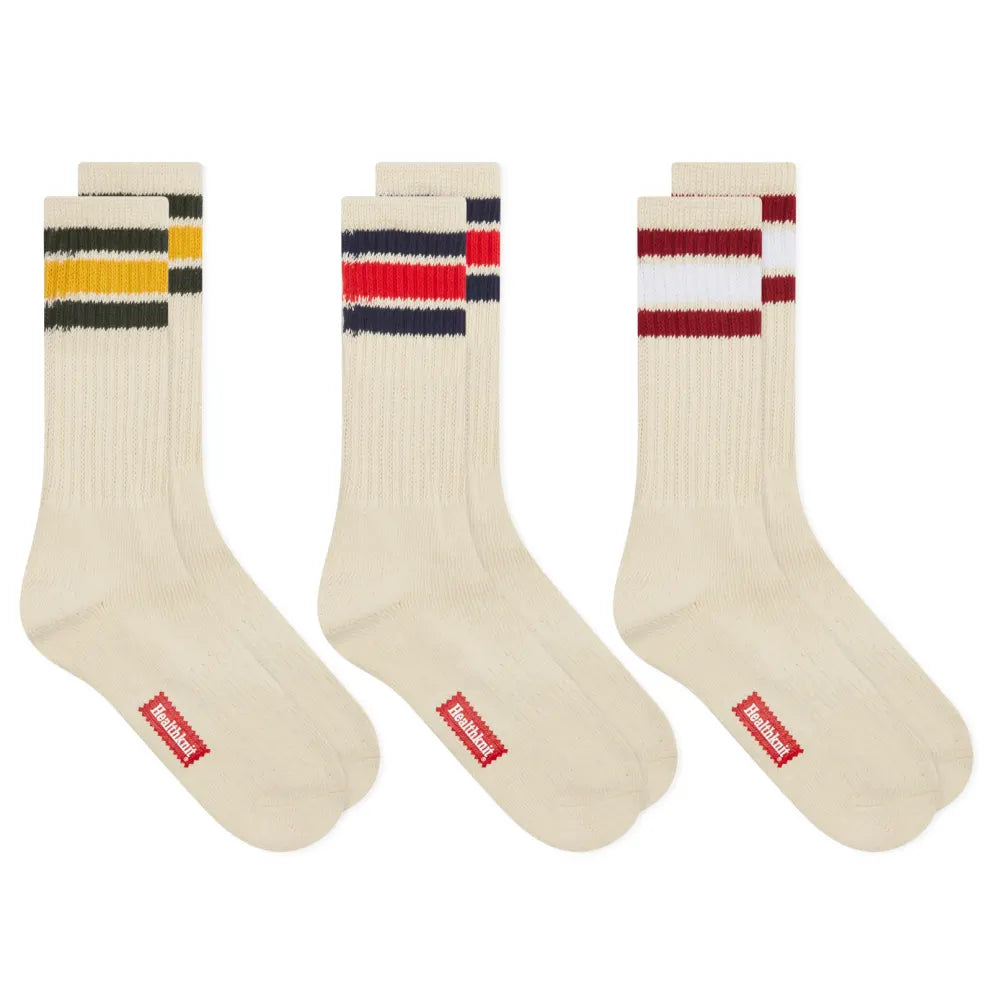 Healthknit Crew Socks 3 Pack | Off White / Multi