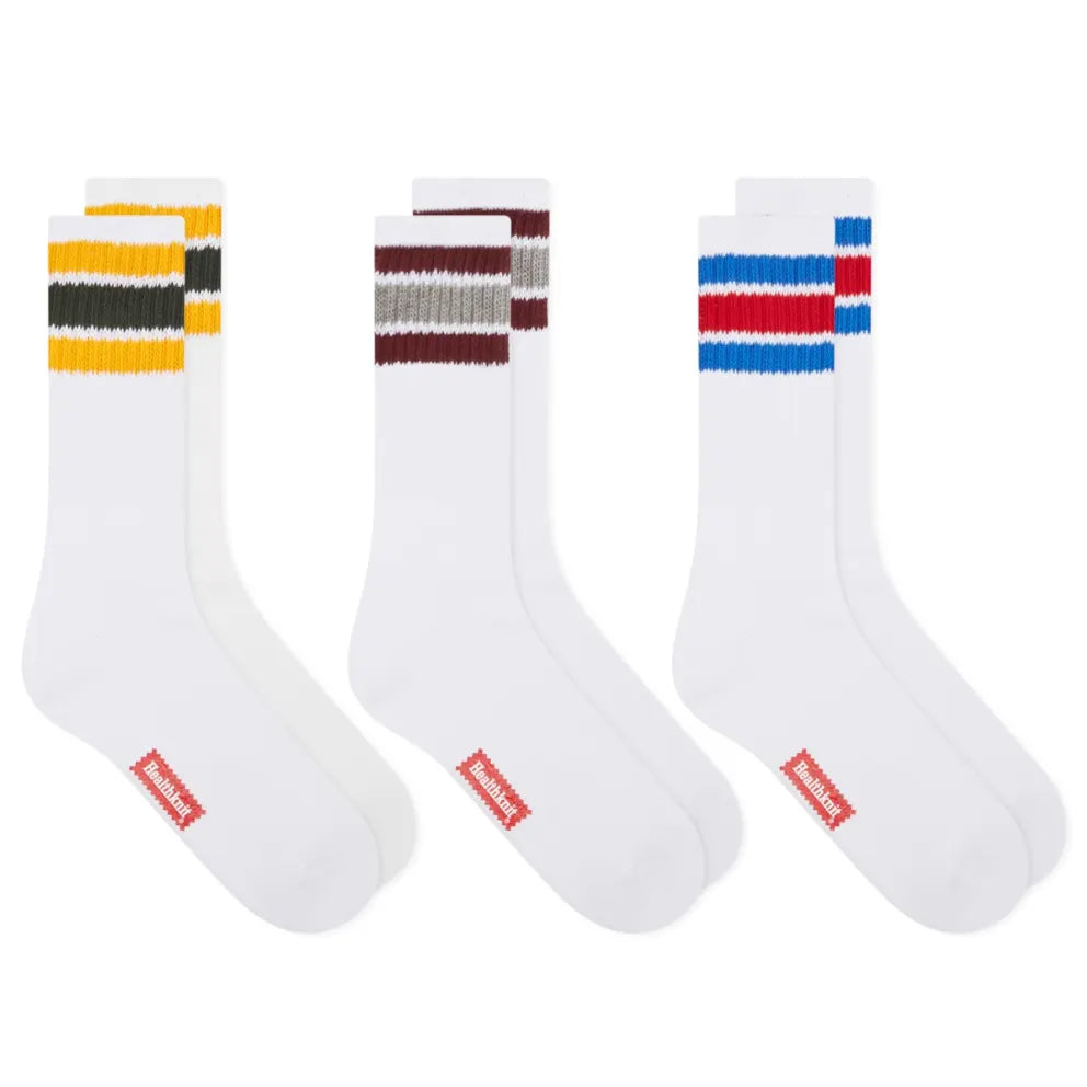 Healthknit Crew Socks 3 Pack | White / Multi