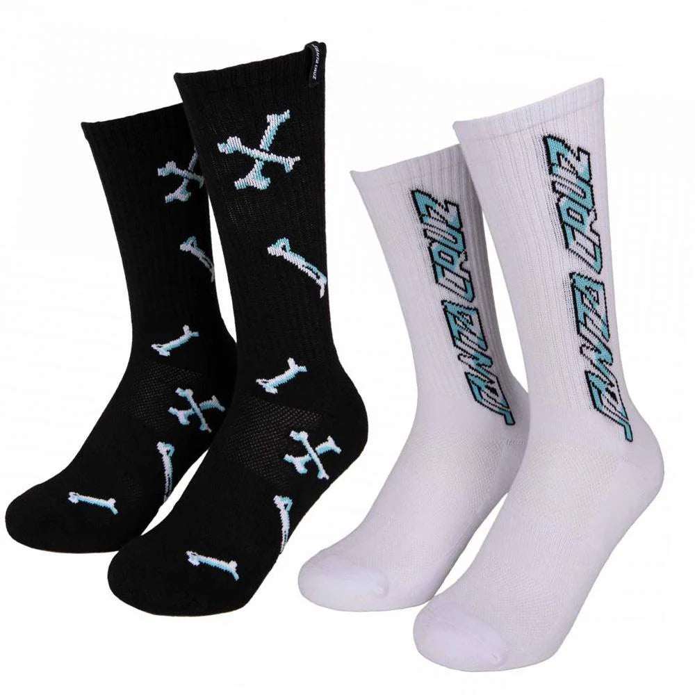 Santa Cruz Salba Bones Socks 2 Pack | Black / White