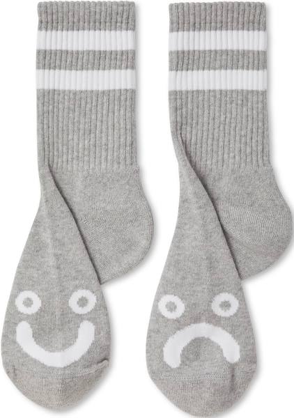Polar Skate Co - Rib Socks | Happy Sad (Heather Grey)