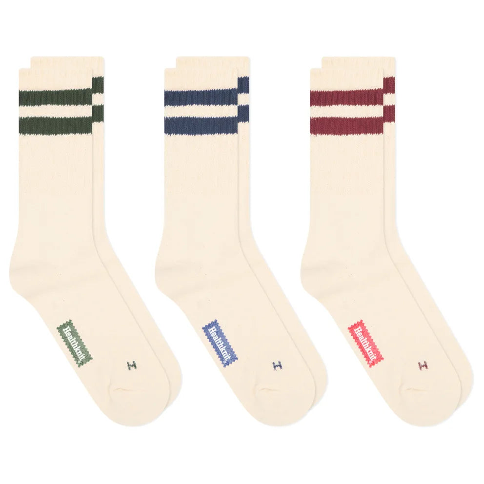 Healthknit Crew Socks 3 Pack | Dark Green / Navy / Burgundy