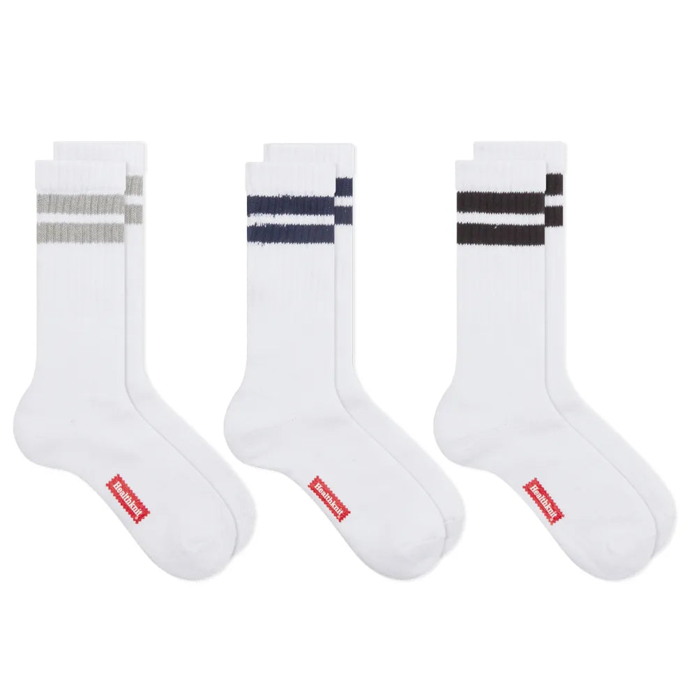 Healthknit Crew Socks 3 Pack | White / Multi